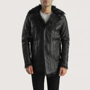 
Furcliff Schwarz Ledermantel für Herren in Black Sheepskin Leather - Vorderansicht & maßgeschneiderte Silhouette | Online Kaufen