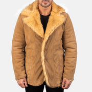 
Furlong Beige Leather Coat in Beige Goatskin Suede - Vorderansicht & maßgeschneiderte Silhouette | Online Kaufen