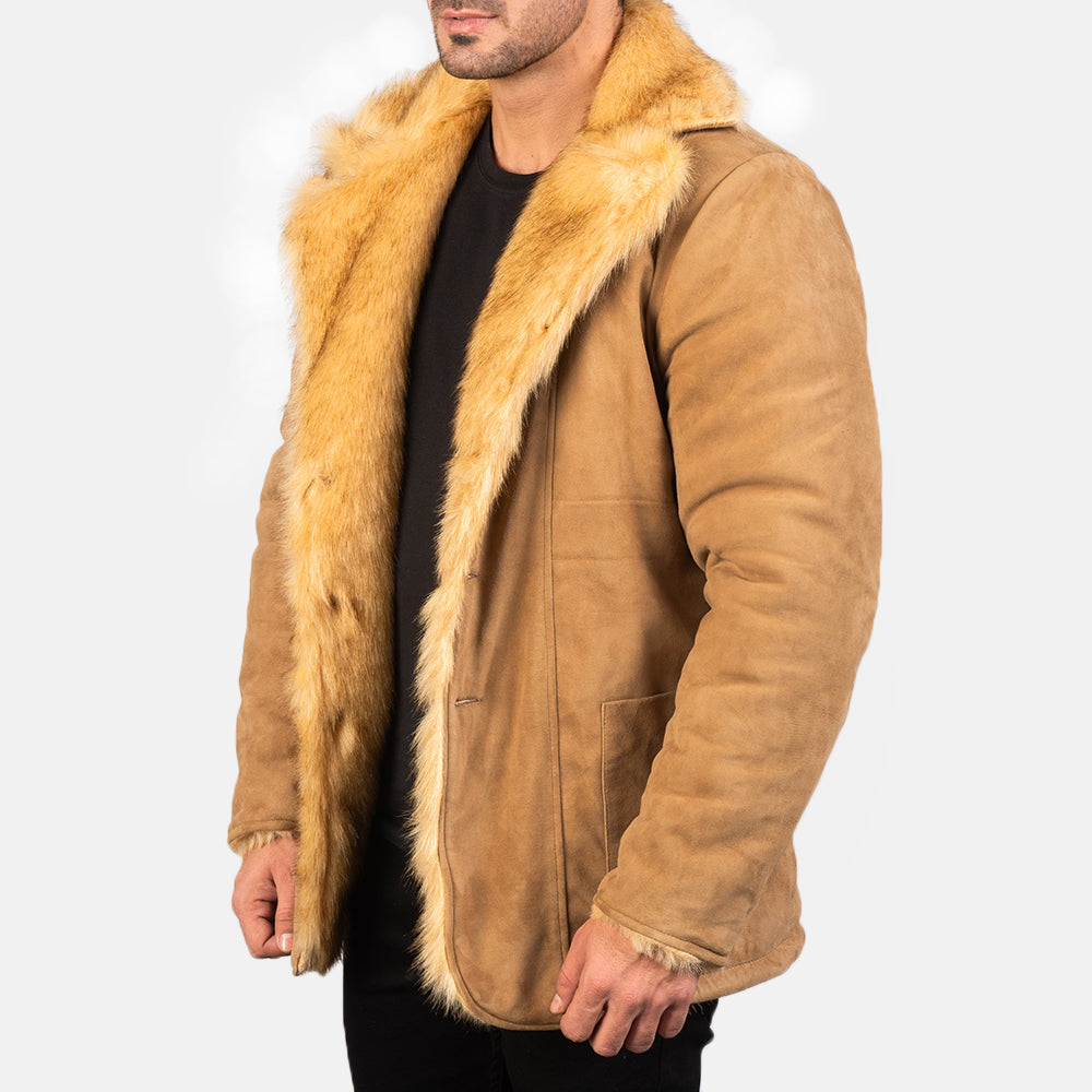 
Detailansicht of Notch & Button Hardware on Furlong Beige Leather Coat
