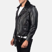 Black Cowhide Leather Biker Jacket - Rückansicht mit passgenauen Schultern &amp; sauberem Saum