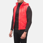 
Red Nylon Leather Vest - Rückansicht mit passgenauen Schultern & sauberem Saum