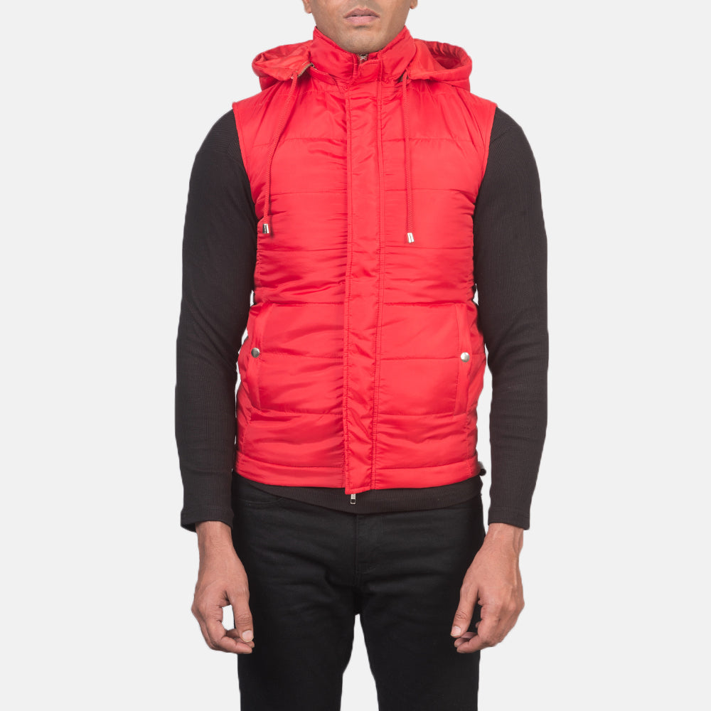 
Detailansicht of Band with Removable Hood & Zipper with dual puller and wind flap Hardware on Fuston Rot Kapuzen-Steppweste für Herren