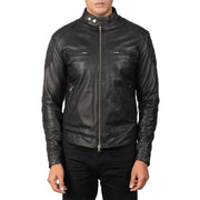 
Detailansicht of Band with snap buttons & Zipper Hardware on Gatsby Quilted Black Leather Biker Jacket