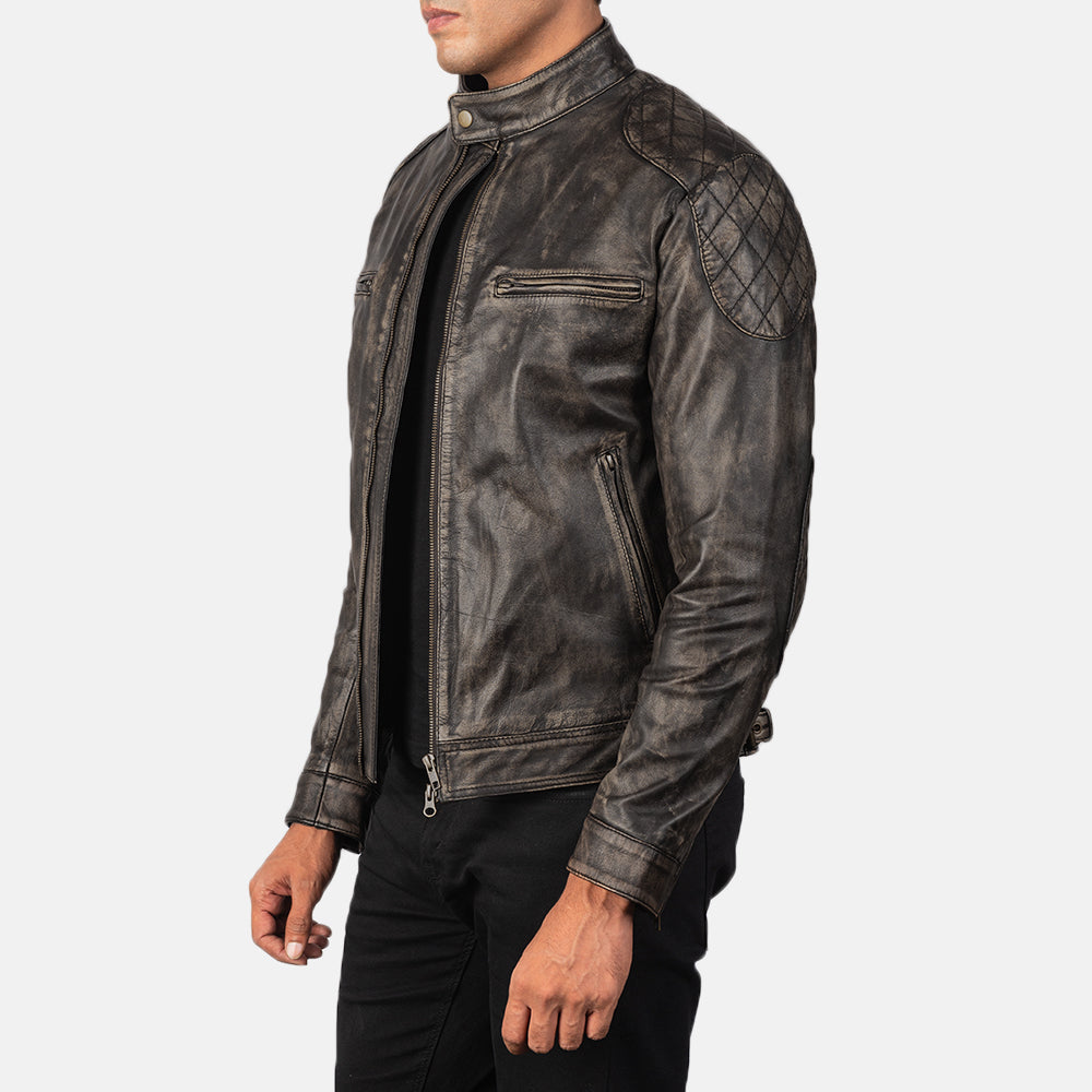 Distressed Brown Goatskin Leather Biker Jacket - Rückansicht mit passgenauen Schultern &amp; sauberem Saum
