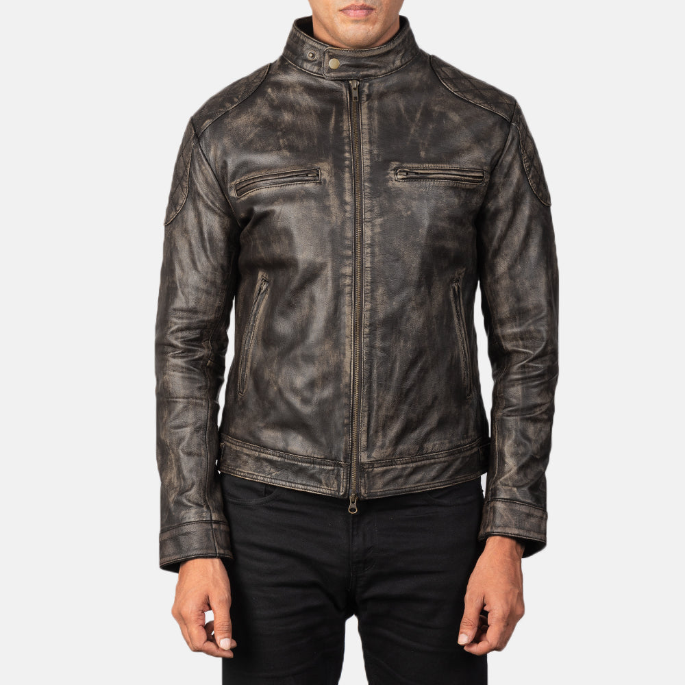 Men's Gatsby Quilted Distressed Brown Leather Jacket - Seitenansicht mit ergonomischem Ärmelschnitt
