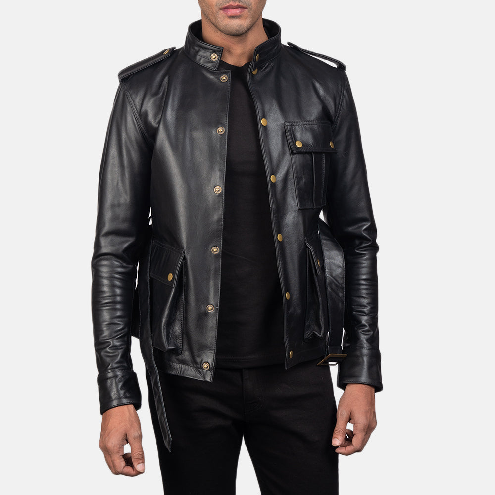 Germain Schwarz Lederjacke für Herren - Seitenansicht mit ergonomischem Ärmelschnitt