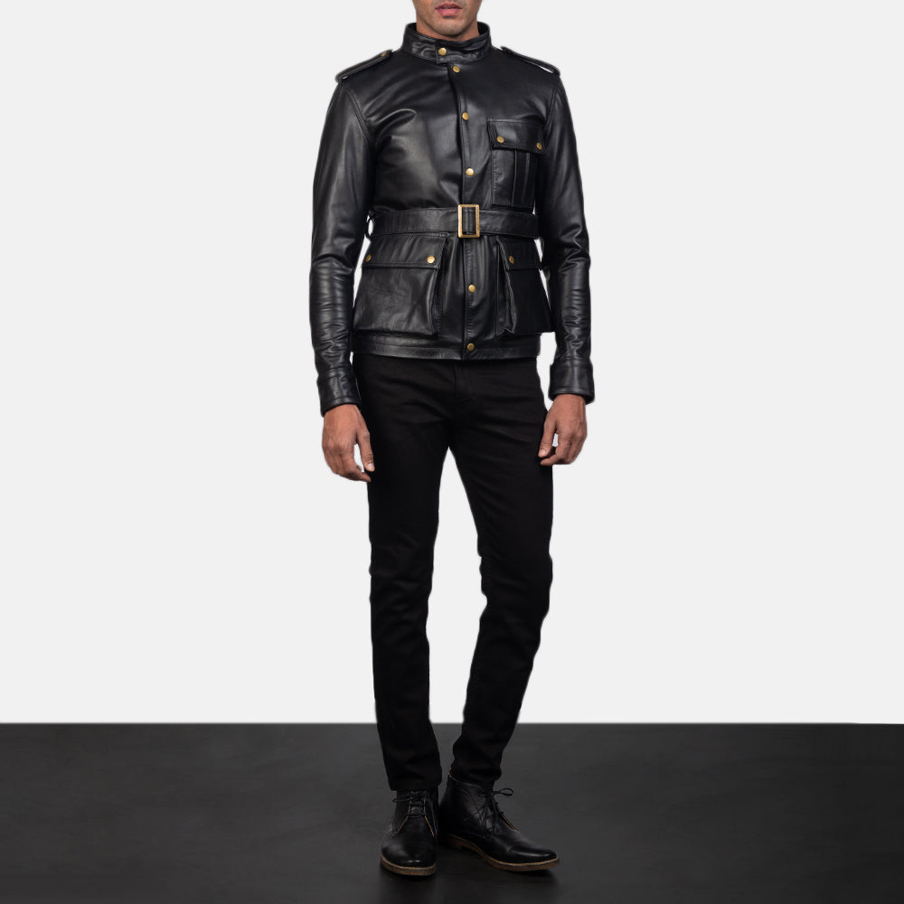 Detailansicht of Band with snap button &amp; Snap Button Hardware on Germain Schwarz Lederjacke für Herren
