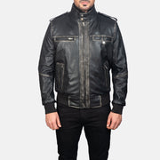 
Glen Street Schwarz Leder-Bomberjacke für Herren in Black Cowhide Leather - Vorderansicht & maßgeschneiderte Silhouette | Online Kaufen