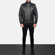 
Detailansicht of High neck & Zipper Hardware on Glen Street Schwarz Leder-Bomberjacke für Herren
