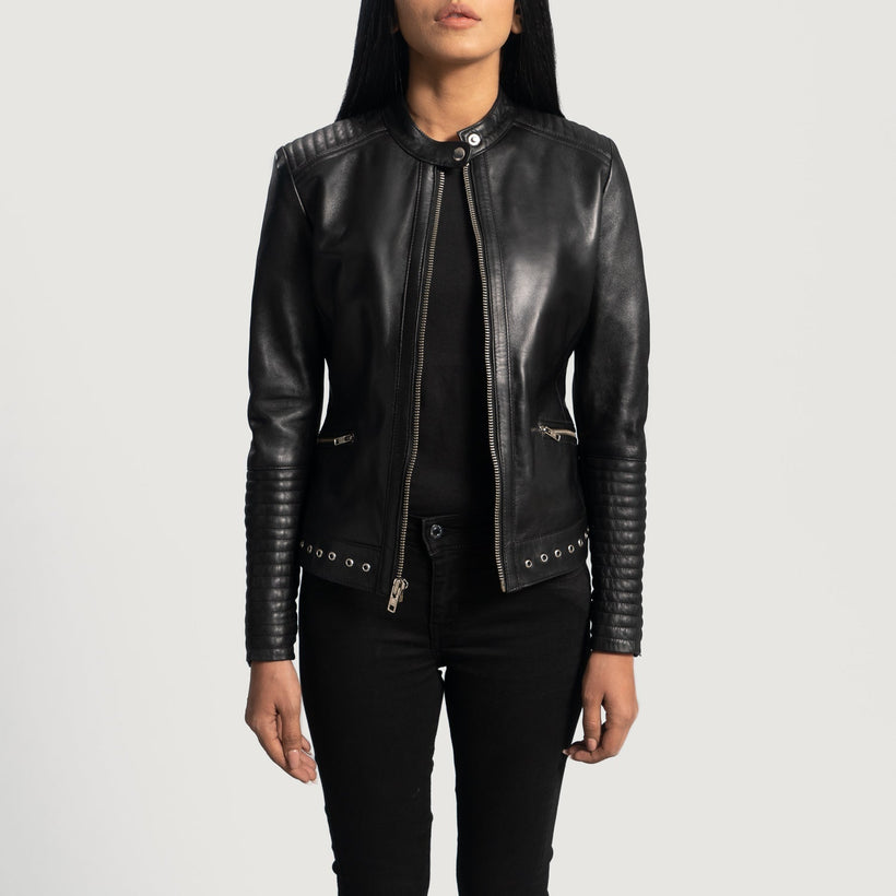 Haley Ray Schwarz Leder-Bikerjacke für Damen