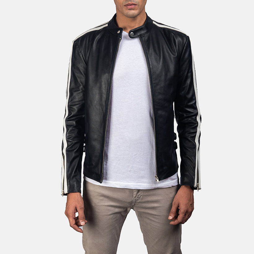 Hank Schwarz Leder-Bikerjacke für Herren