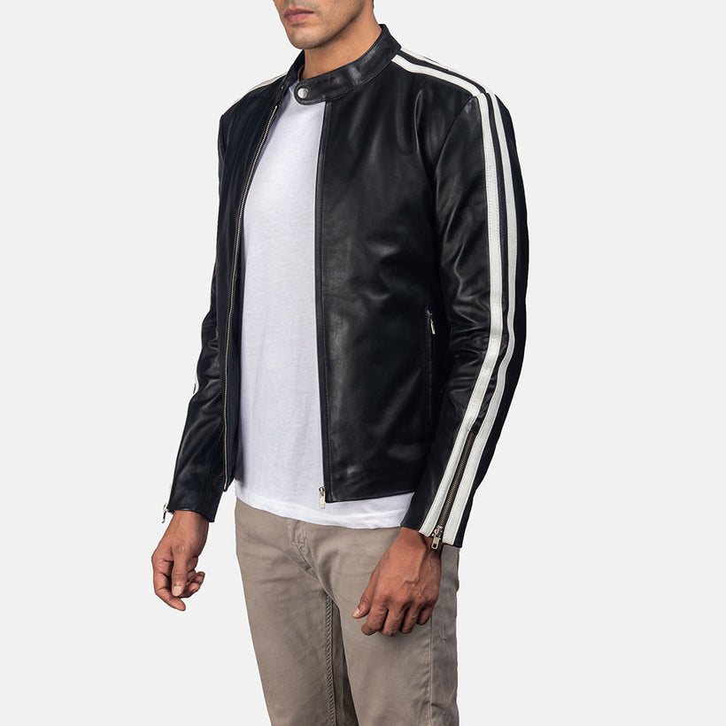 Hank Schwarz Leder-Bikerjacke für Herren