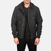 
Hanklin Ma-1 Black Hooded Bomber Jacket in Black Polyester - Vorderansicht & maßgeschneiderte Silhouette | Online Kaufen