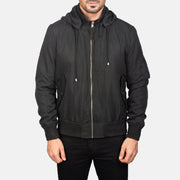 
Detailansicht of Knit Rib with Removable Polyester Hood & Zipper Hardware on Hanklin Ma-1 Black Hooded Bomber Jacket