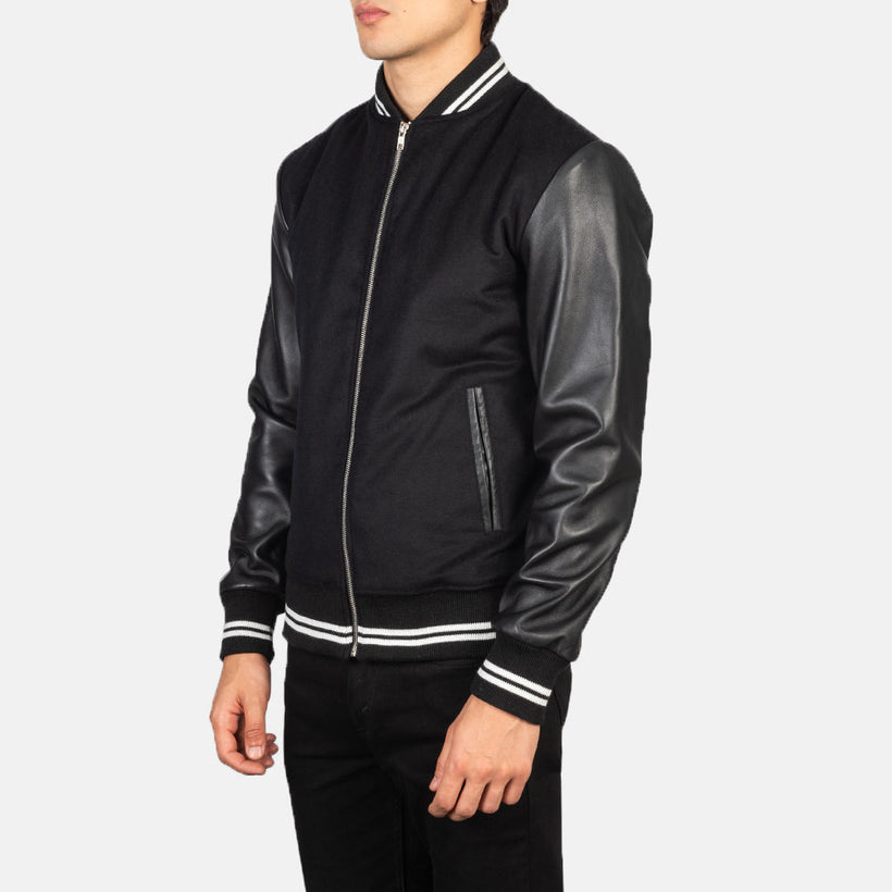 Harrison Schwarz Hybrid Varsity Lederjacke für Herren