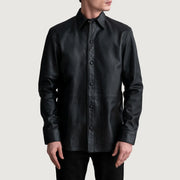 
Haven Black Leather Shirt - Seitenansicht mit ergonomischem Ärmelschnitt & sportlicher Passform