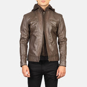 
Hector Braun Hooded Leder-Bikerjacke für Herren - Vorderansicht & maßgeschneiderte Silhouette | Online Kaufen