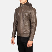 
Hector Braun Hooded Leder-Bikerjacke für Herren - Rückansicht mit passgenauen Schultern & sauberem Saum