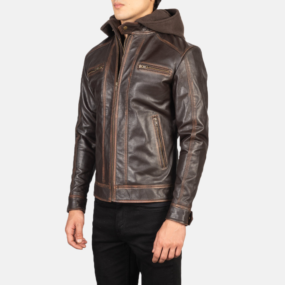 
Vintage Brown Goatskin Leather Biker Jacket - Rückansicht mit passgenauen Schultern & sauberem Saum