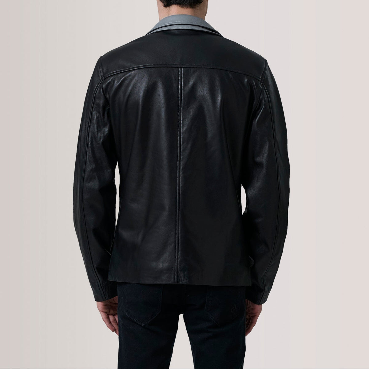 
Detailansicht of Band Collar with Snap Button & Zipper with placket Hardware on Henrik Grey Suede Cafe Racer For Men