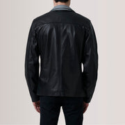 
Detailansicht of Band Collar with Snap Button & Zipper with placket Hardware on Henrik Grey Suede Cafe Racer For Men