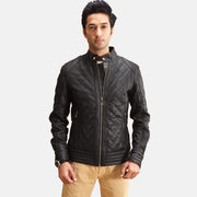 
Henry Gesteppt Schwarz Lederjacke für Herren in Black Sheepskin Leather - Vorderansicht & maßgeschneiderte Silhouette | Online Kaufen