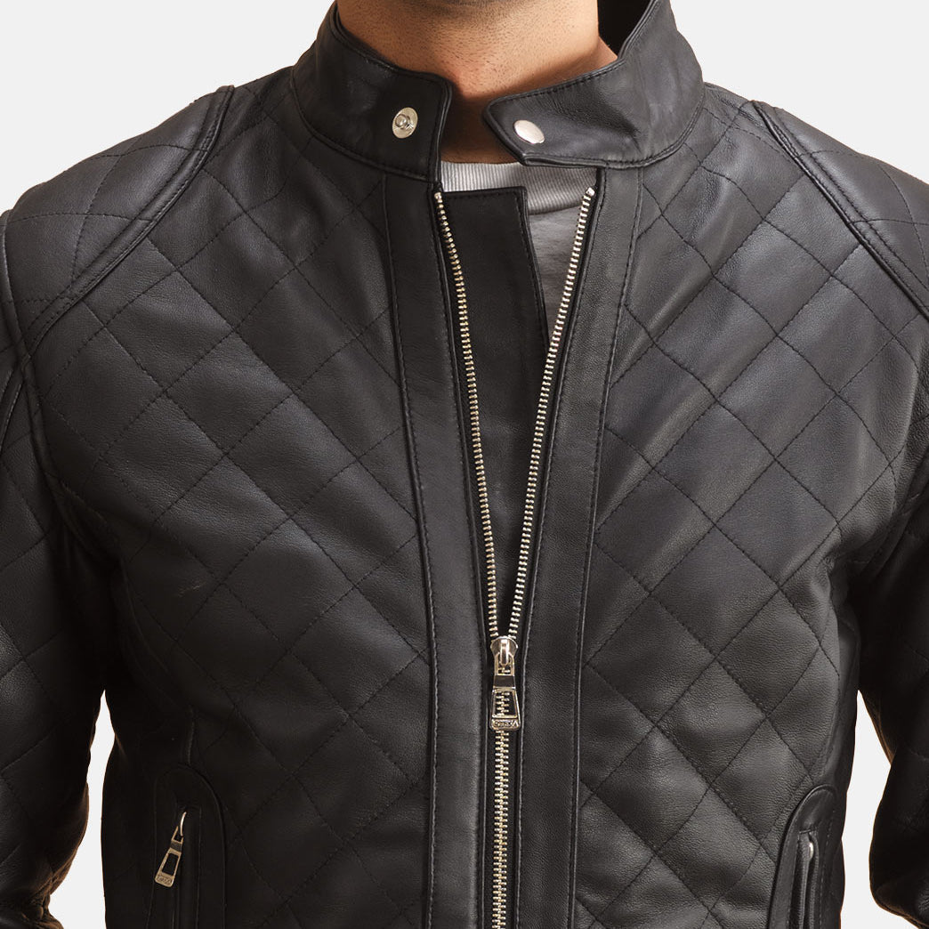 
Detailansicht of Band with Snap Button & Zipper Hardware on Henry Gesteppt Schwarz Lederjacke für Herren