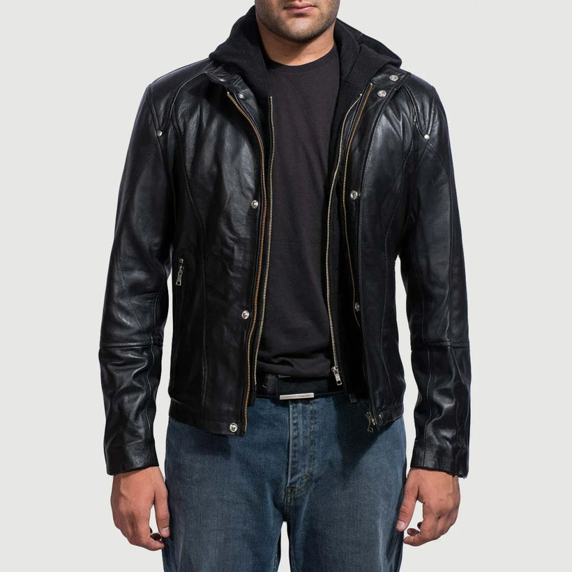 Highschool Schwarz Hooded Lederjacke für Herren