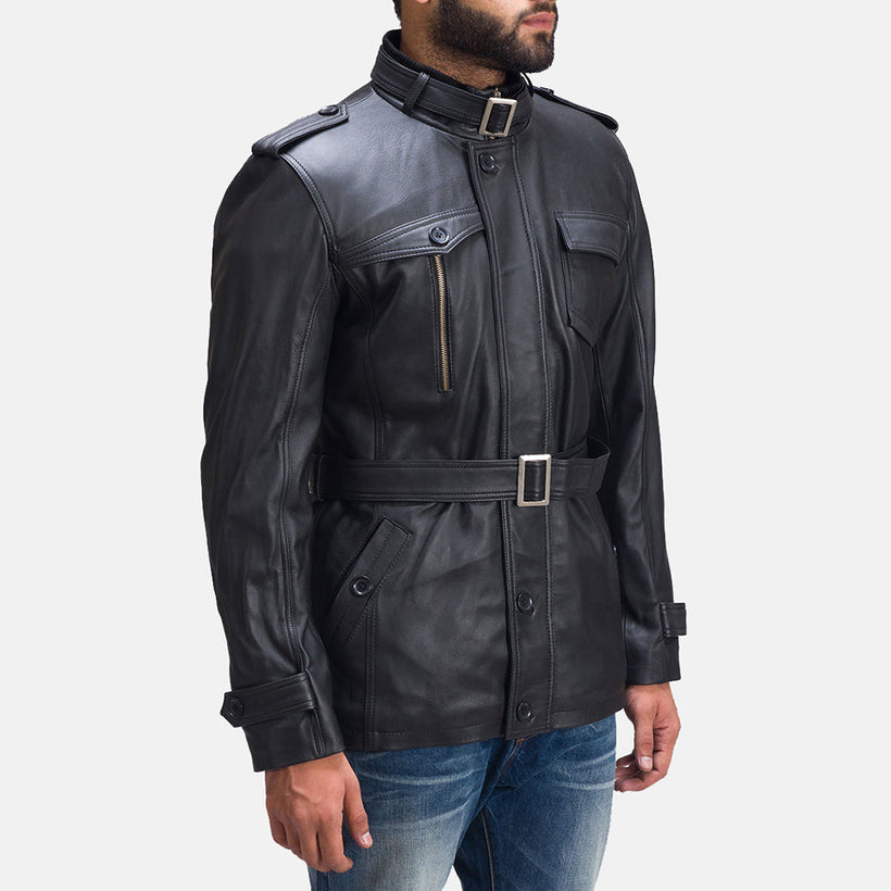 Hunter Schwarz Lederjacke für Herren