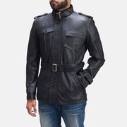 Hunter Schwarz Lederjacke für Herren - Seitenansicht mit ergonomischem Ärmelschnitt
