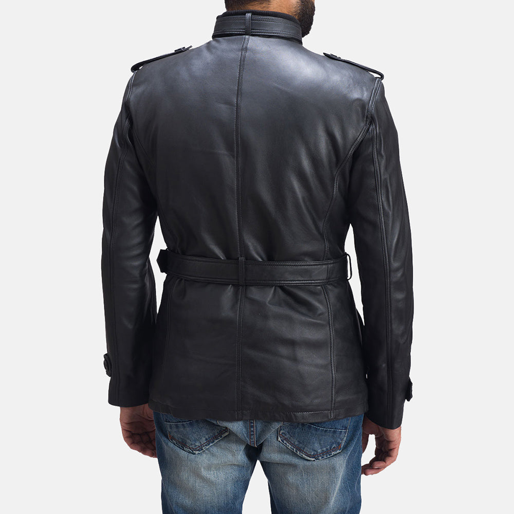 Detailansicht of Band with buckle closure &amp; Zipper with button flap and waist belt Hardware on Hunter Schwarz Lederjacke für Herren