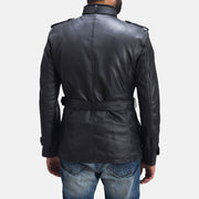 Detailansicht of Band with buckle closure &amp; Zipper with button flap and waist belt Hardware on Hunter Schwarz Lederjacke für Herren