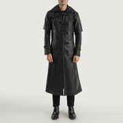 
Huntsman Schwarz Hooded Leder-Trenchcoat für Herren - Seitenansicht mit ergonomischem Ärmelschnitt & sportlicher Passform