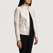Silver Sheepskin Leather Biker Jacket - Rückansicht mit passgenauen Schultern &amp; sauberem Saum