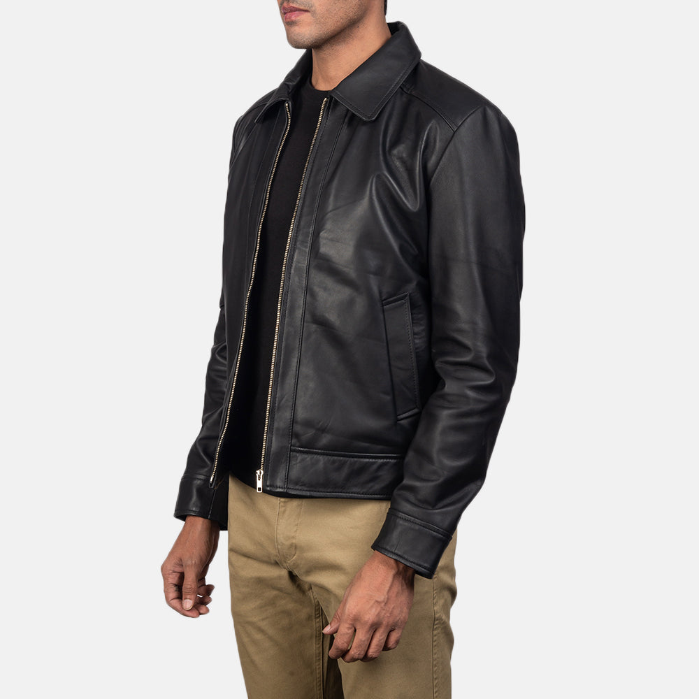 
Distressed Brown Sheep Skin Burnishing Biker Jacket - Rückansicht mit passgenauen Schultern & sauberem Saum