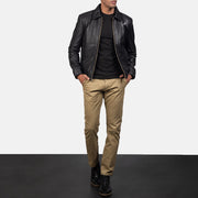 
Detailansicht von Kragen & Reißverschluss an Inferno Braun Lederjacke für Herren