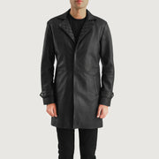 Infinity Black Leather Coat in Black Sheepskin Leather - Vorderansicht &amp; maßgeschneiderte Silhouette | Online Kaufen