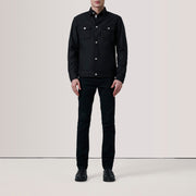 
Black Waxed Cotton Canvas Leather Jacket - Rückansicht mit passgenauen Schultern & sauberem Saum