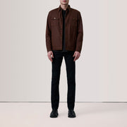 Brown Waxed Cotton Canvas Leather Jacket - Rückansicht mit passgenauen Schultern &amp; sauberem Saum
