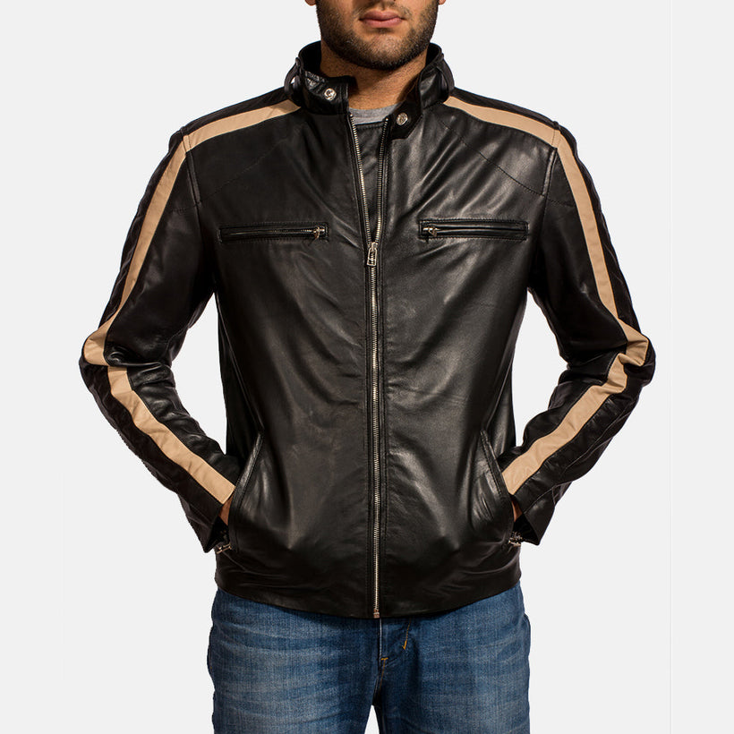Jack Schwarz Leder-Bikerjacke für Herren