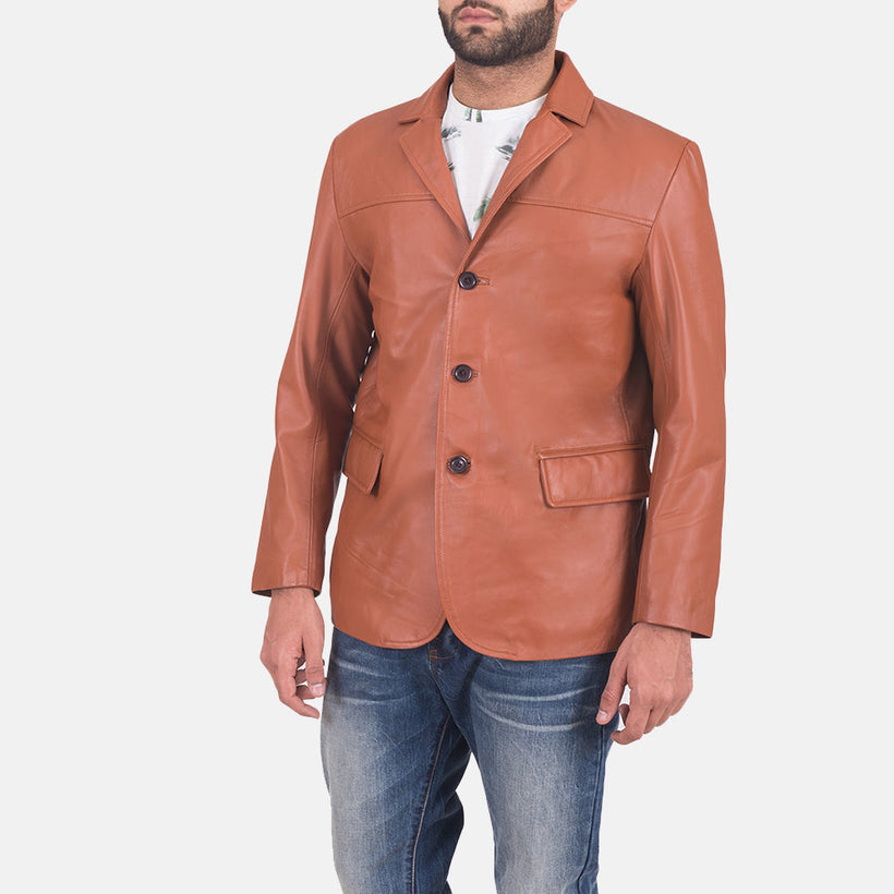 James Hellbraun Braun Lederblazer für Herren
