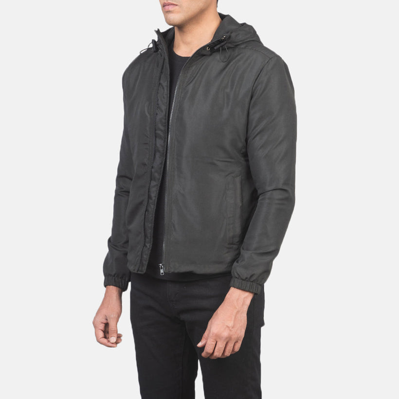 Jimmy Schwarz Hooded Windbreaker Lederjacke für Herren