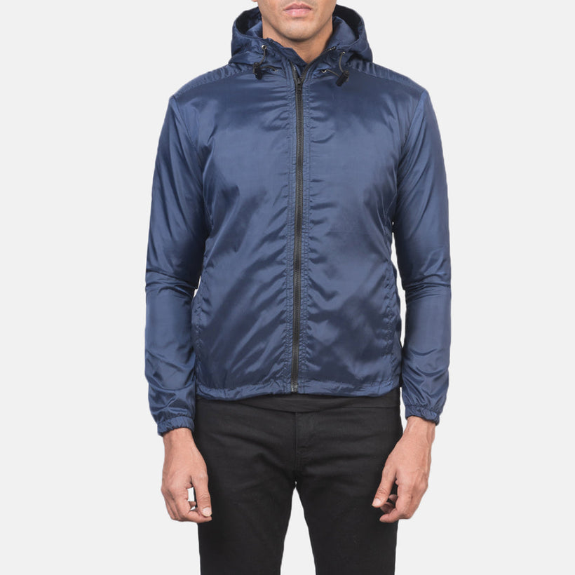 Jimmy Blau Hooded Windbreaker Lederjacke für Herren