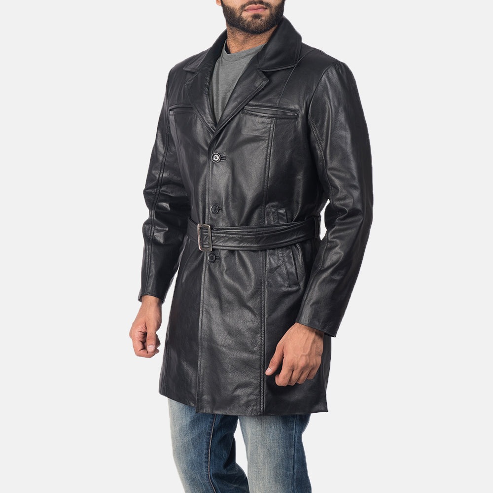 Black Cowhide leather Coat - Rückansicht mit passgenauen Schultern &amp; sauberem Saum