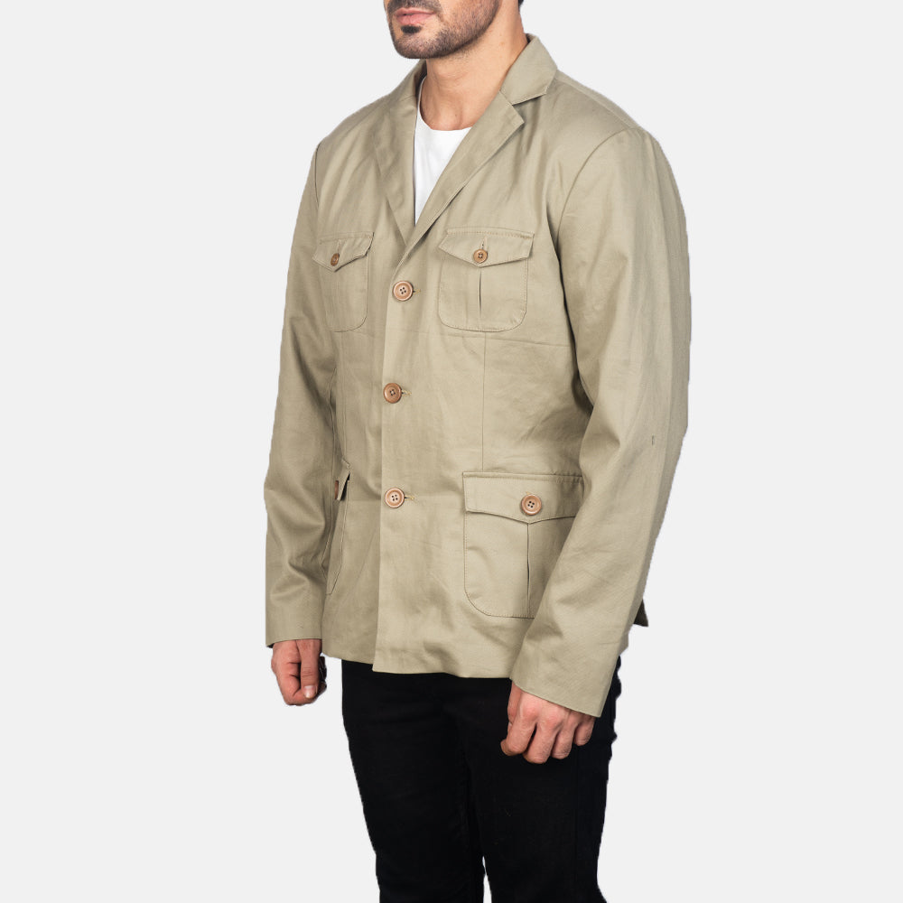 Beige Poly-Cotton Leather Blazer - Rückansicht mit passgenauen Schultern &amp; sauberem Saum