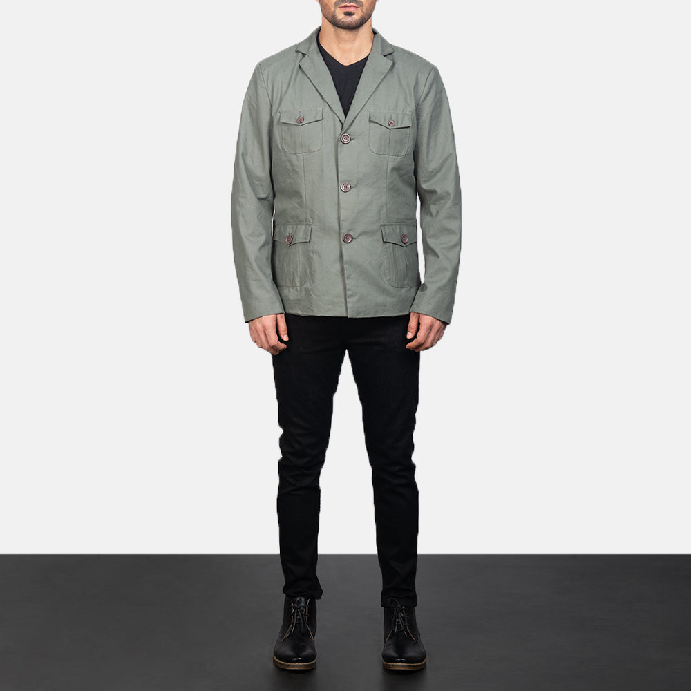 Kajetan Grau Safari Lederjacke für Herren - Seitenansicht mit ergonomischem Ärmelschnitt