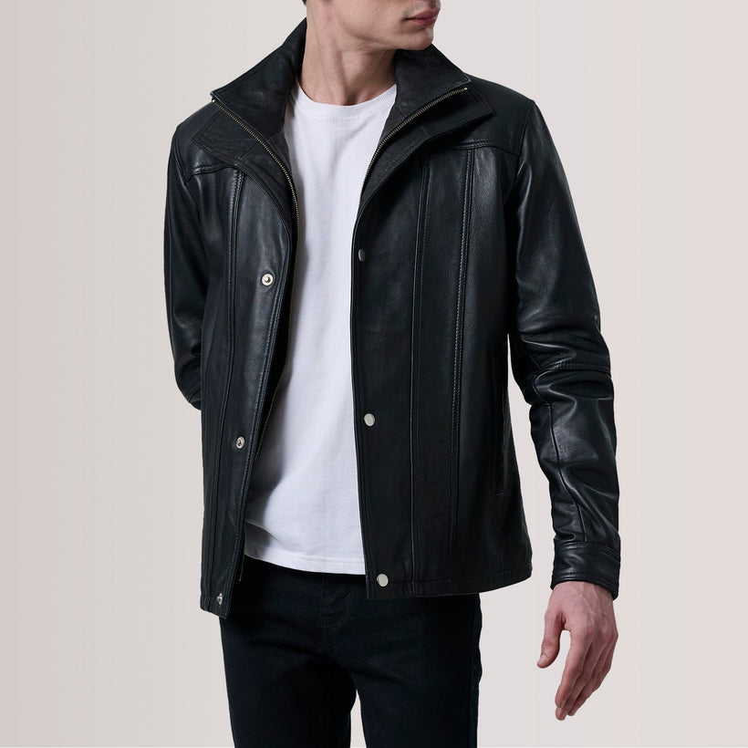 Klen Brown Classic Jacket For Men in Brown Sheepskin Leather - Front Profile View & Tailored Silhouette | Buy Online