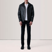 Brown Sheepskin Leather Biker Jacket - Rückansicht mit passgenauen Schultern &amp; sauberem Saum