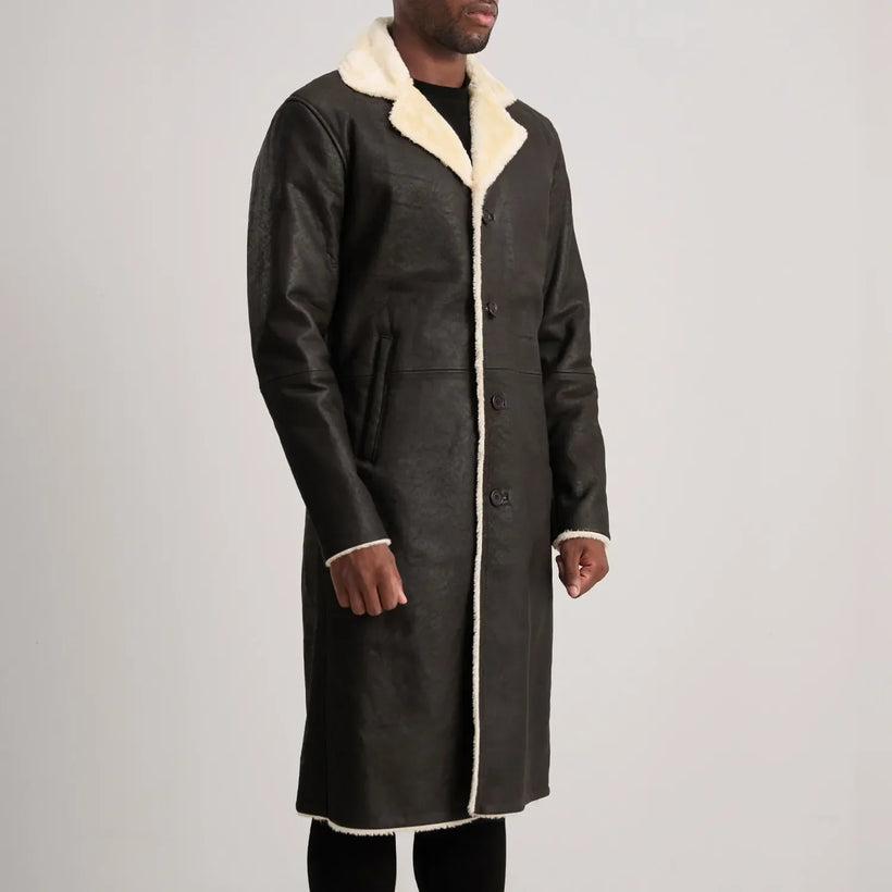 Kolby Braun Shearling Ledermantel für Herren