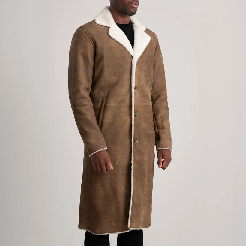 Kolby Vintage-Braun Leather Shearling Ledermantel für Herren